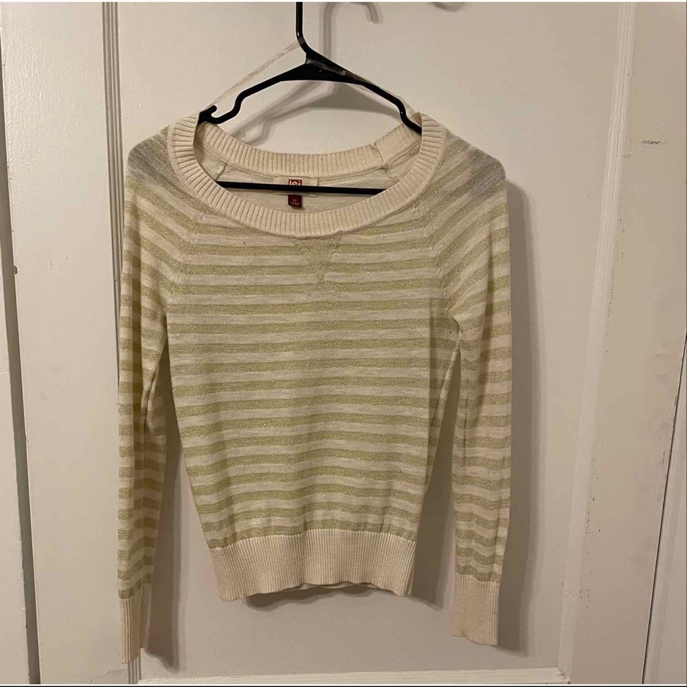 *2 FOR $10* Lei gold metallic stripes thin Christmas New Years sweater M